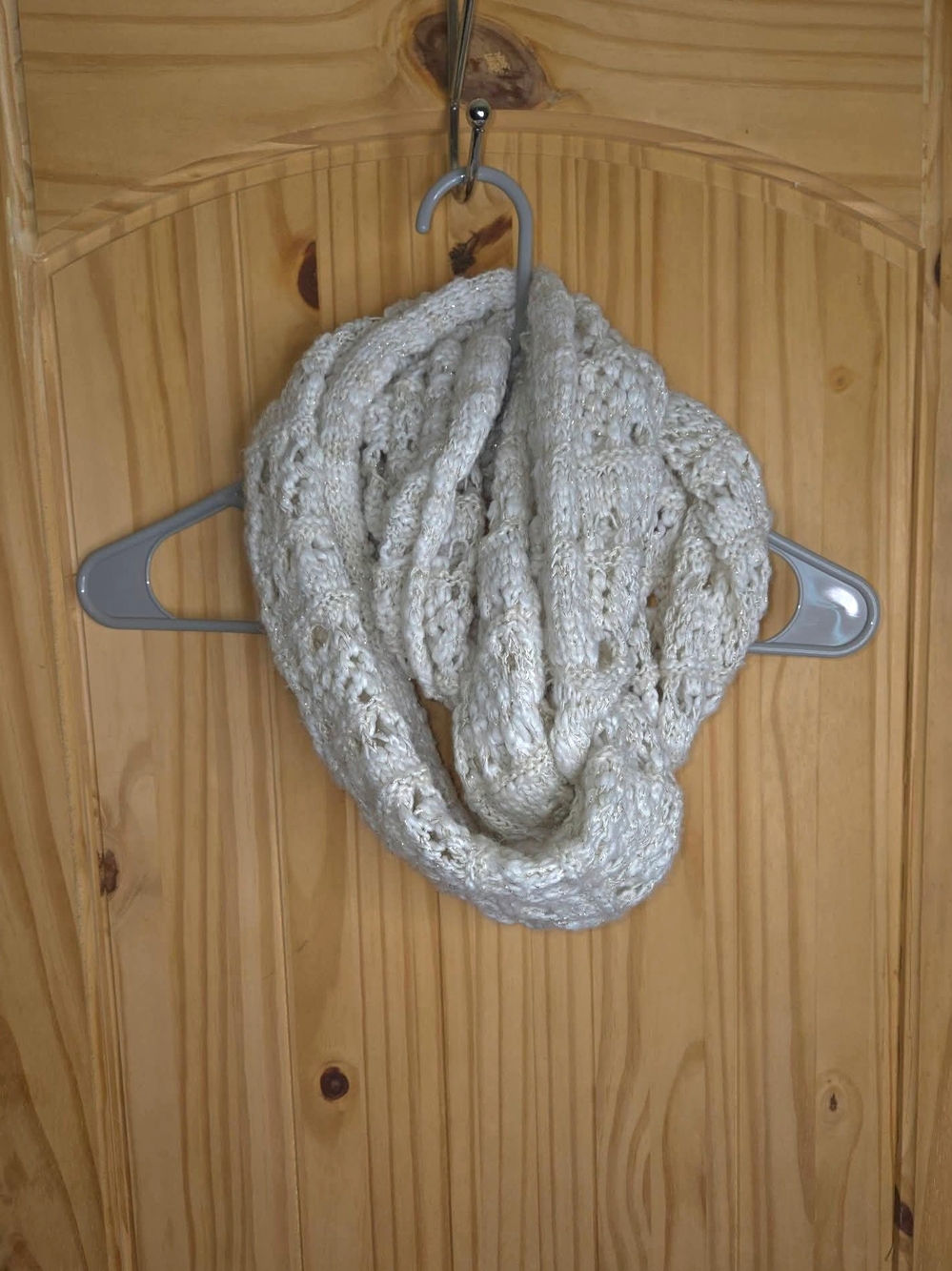 Cream Crochet Knit Infinity Scarf – Chunky Open Weave Winter Scarf Boho Neutral